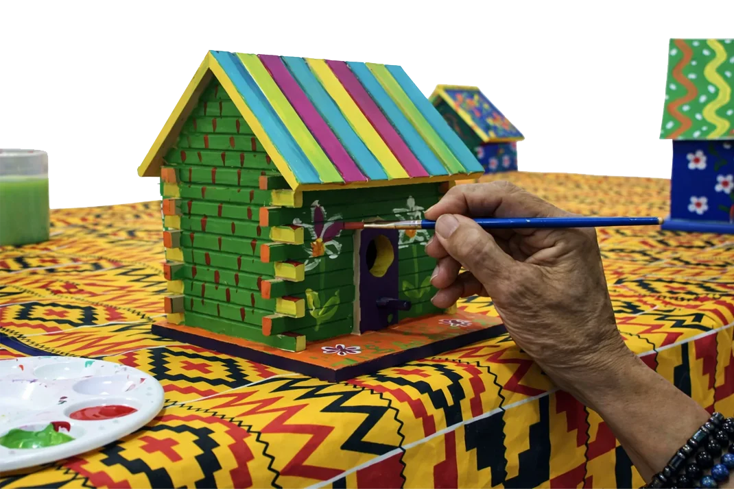 Elderly participants enjoying a calm creative activity